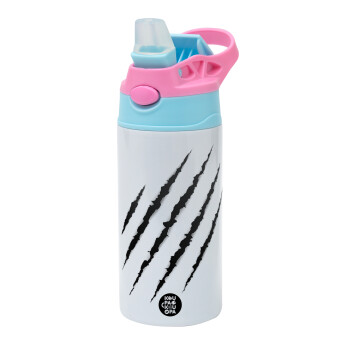 Claw scratch, Children's hot water bottle, stainless steel, with safety straw, Pink/BlueCiel (360ml) BPA FREE