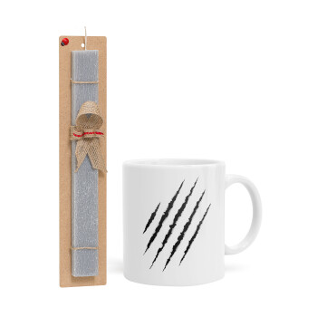 Claw scratch, Easter Set, Ceramic Cup (330ml) & Easter aromatic flat candle (30cm) (GRAY)