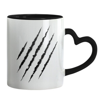 Claw scratch, Mug heart black handle, ceramic, 330ml