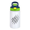 Children's hot water bottle, stainless steel, with safety straw, green, blue (350ml)