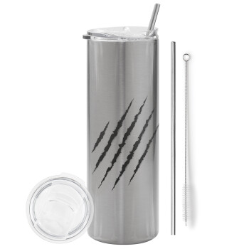 Claw scratch, Tumbler stainless steel Silver 600ml, with metal straw & cleaning brush