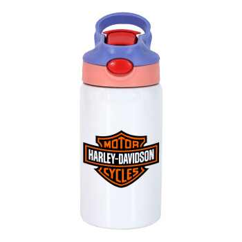 Motor Harley Davidson, Children's hot water bottle, stainless steel, with safety straw, pink/purple (350ml)