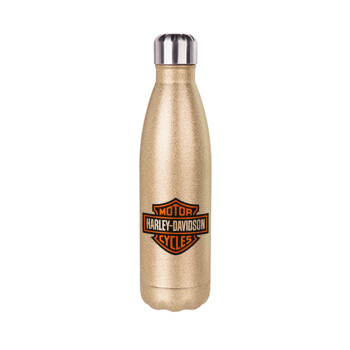 Motor Harley Davidson, Glitter gold stainless steel thermos bottle, double-walled, 500ml