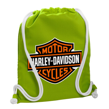 Motor Harley Davidson, Backpack bag GYMBAG LIME GREEN, with pocket (40x48cm) & thick cords