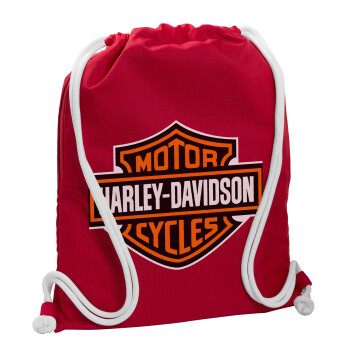 Motor Harley Davidson, Backpack pouch GYMBAG Red, with pocket (40x48cm) & thick cords