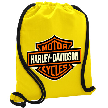 Motor Harley Davidson, Τσάντα πλάτης πουγκί GYMBAG Κίτρινη, με τσέπη (40x48cm) & χονδρά κορδόνια