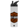 Metallic thermos bottle with straw & handle, stainless steel (Stainless steel 304), double-walled, 600ml.