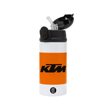 KTM, Children's hot water bottle, stainless steel, with safety straw, Black (360ml) BPA-FREE