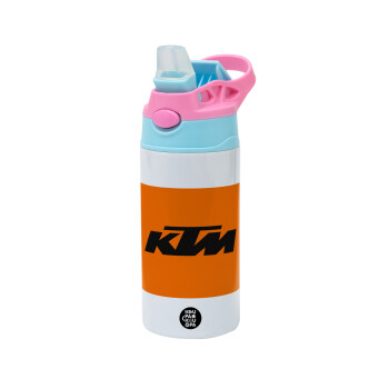 KTM, Children's hot water bottle, stainless steel, with safety straw, Pink/BlueCiel (360ml) BPA FREE