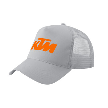 KTM, Adult Structured Trucker Hat, with Mesh, GRAY (100% COTTON, ADULT, UNISEX, ONE SIZE)