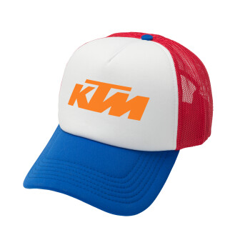 KTM, Adult Soft Trucker Hat with Red/Blue/White Mesh (POLYESTER, ADULT, UNISEX, ONE SIZE)