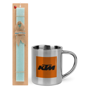 KTM, Easter Set, metallic thermal cup (300ml) & aromatic flat Easter candle (30cm) (TURQUOISE)