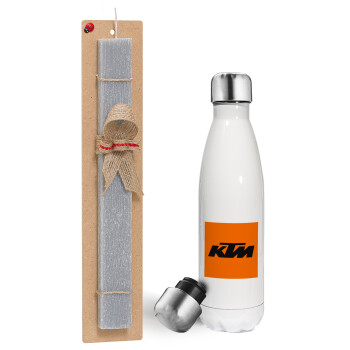 KTM, Easter candle, metallic white thermos bottle (500ml) & aromatic flat candle (30cm) (GRAY)