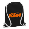 Backpack pouch GYMBAG Black, with pocket (40x48cm) & thick white cords