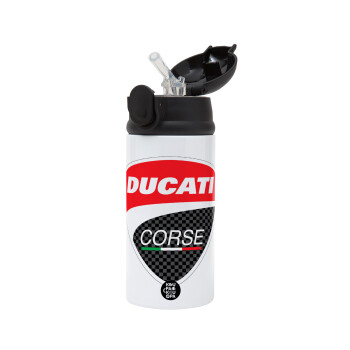 Ducati, Children's hot water bottle, stainless steel, with safety straw, Black (360ml) BPA-FREE