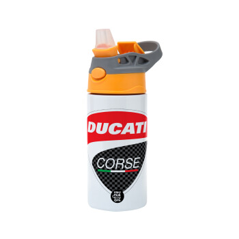 Ducati, Children's hot water bottle, stainless steel, with safety straw, Orange/Grey (360ml) BPA-FREE