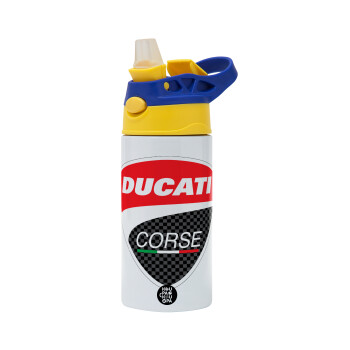 Ducati, Children's hot water bottle, stainless steel, with safety straw, green, blue (360ml) BPA FREE