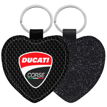 Ducati, Μπρελόκ PU δερμάτινο glitter καρδιά ΜΑΥΡΟ