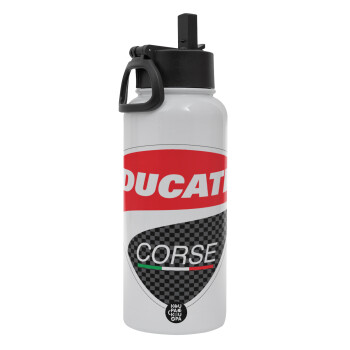 Ducati, Metal mug thermo White with Straw and Spout Lid (Stainless steel), double wall, 950ml