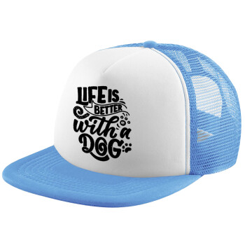 Life is better with a DOG, Child's Soft Trucker Hat with Blue/White Mesh (POLYESTER, CHILD, ONE SIZE)