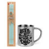 Easter Set, metallic thermal cup (300ml) & aromatic flat Easter candle (30cm) (TURQUOISE)