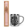 Easter Set, metallic thermal cup (300ml) & aromatic flat Easter candle (30cm) (PINK)