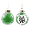 Transparent Christmas tree ball ornament with green filling 8cm