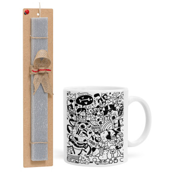 DOG pattern, Easter Set, Ceramic Cup (330ml) & Easter aromatic flat candle (30cm) (GRAY)