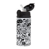 Children's hot water bottle, stainless steel, with safety straw, Black (360ml) BPA-FREE