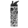 Metallic thermos bottle with straw & handle, stainless steel (Stainless steel 304), double-walled, 600ml.