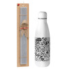 Easter Set, metallic stainless thermos bottle (500ml) & scented flat Easter candle (30cm) (GRAY)