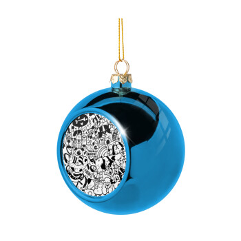 DOG pattern, Blue Christmas tree ball ornament 8cm