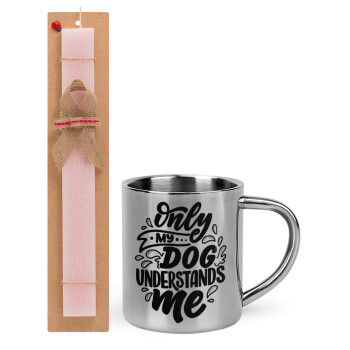 Only my DOG, understands me, Easter Set, metallic thermal cup (300ml) & aromatic flat Easter candle (30cm) (PINK)