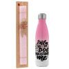 Easter Set, Metallic pink/white (Stainless steel) thermos, double-walled, 500ml & aromatic flat Easter candle (30cm) (PINK)