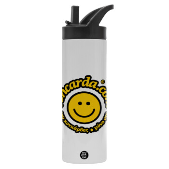 Concarda, Metallic thermos bottle with straw & handle, stainless steel (Stainless steel 304), double-walled, 600ml.