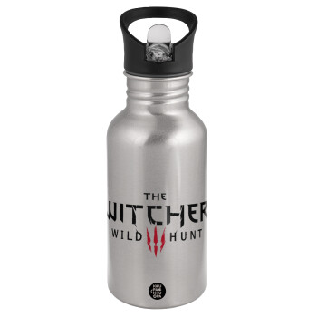 The witcher III wild hunt, Water bottle Silver with straw, stainless steel 500ml