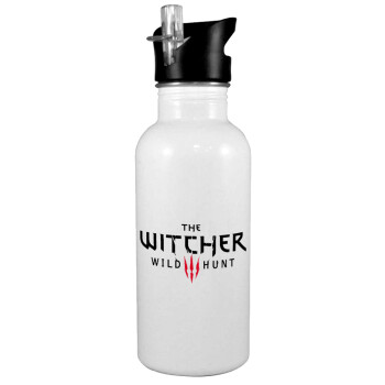 The witcher III wild hunt, White water bottle with straw, stainless steel 600ml