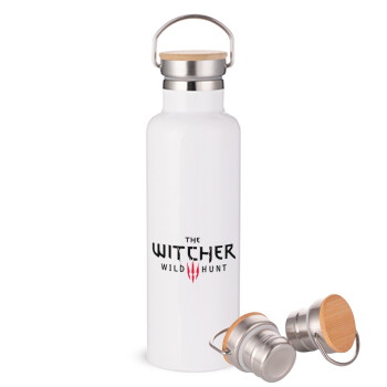 The witcher III wild hunt, Stainless steel White with wooden lid (bamboo), double wall, 750ml