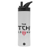 Metallic thermos bottle with straw & handle, stainless steel (Stainless steel 304), double-walled, 600ml.