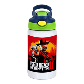 Red Dead Redemption 2, Children's hot water bottle, stainless steel, with safety straw, green, blue (350ml)