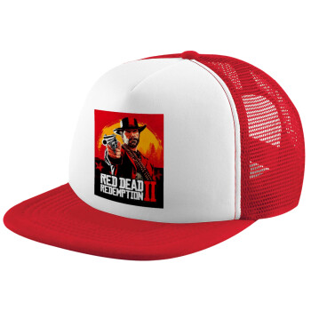 Red Dead Redemption 2, Adult Soft Trucker Hat with Red/White Mesh (POLYESTER, ADULT, UNISEX, ONE SIZE)