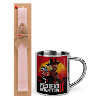 Red Dead Redemption 2, Easter Set, metallic thermal cup (300ml) & aromatic flat Easter candle (30cm) (PINK)