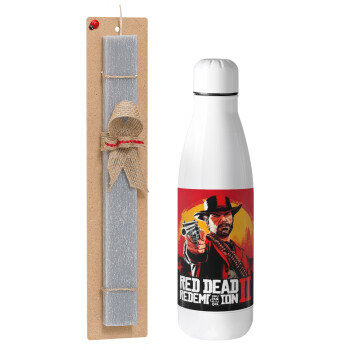 Red Dead Redemption 2, Πασχαλινό Σετ, μεταλλικό παγούρι Inox (700ml) & πασχαλινή λαμπάδα αρωματική πλακέ (30cm) (ΓΚΡΙ)