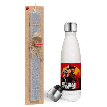 Red Dead Redemption 2, Easter candle, metallic white thermos bottle (500ml) & aromatic flat candle (30cm) (GRAY)