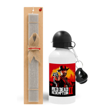 Red Dead Redemption 2, Πασχαλινό Σετ, παγούρι μεταλλικό  αλουμινίου (500ml) & πασχαλινή λαμπάδα αρωματική πλακέ (30cm) (ΓΚΡΙ)
