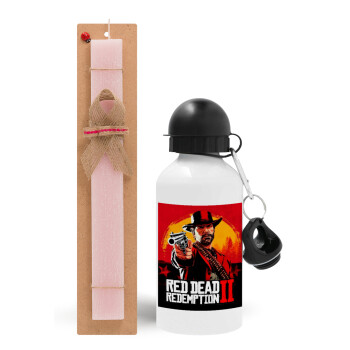 Red Dead Redemption 2, Easter Set, metallic aluminum bottle (500ml) & aromatic flat Easter candle (30cm) (PINK)