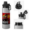 Metallic water bottle with safety cap, 850ml aluminum