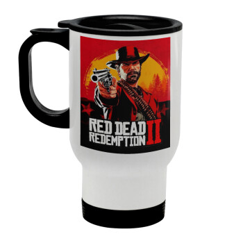 Red Dead Redemption 2, Stainless steel travel mug with lid, double wall white 450ml