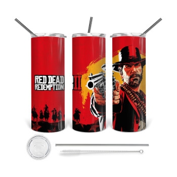 Red Dead Redemption 2, 360 Eco friendly ποτήρι θερμό (tumbler) από ανοξείδωτο ατσάλι 600ml, με μεταλλικό καλαμάκι & βούρτσα καθαρισμού