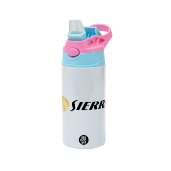 SIERRA, Children's hot water bottle, stainless steel, with safety straw, Pink/BlueCiel (360ml) BPA FREE